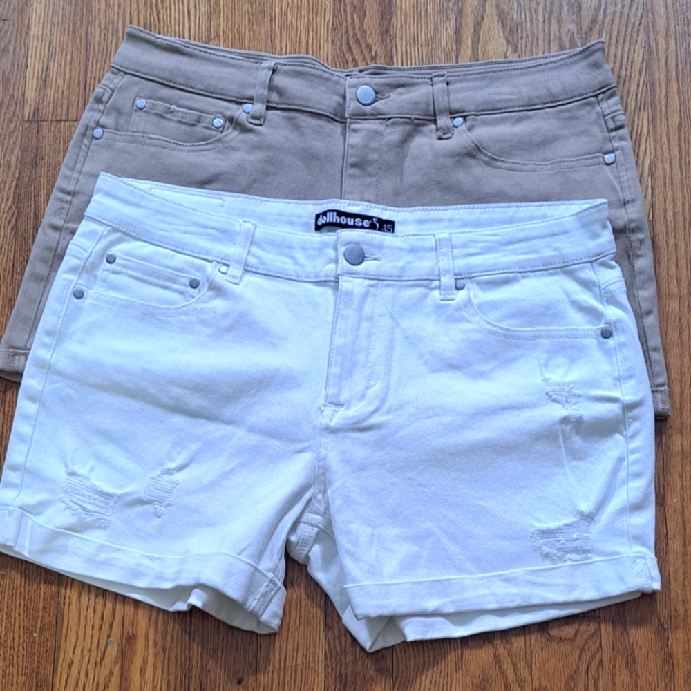 Dollhouse White Distressed Shorts /   Khaki Distressed Shorts Juniors  Sz. 15